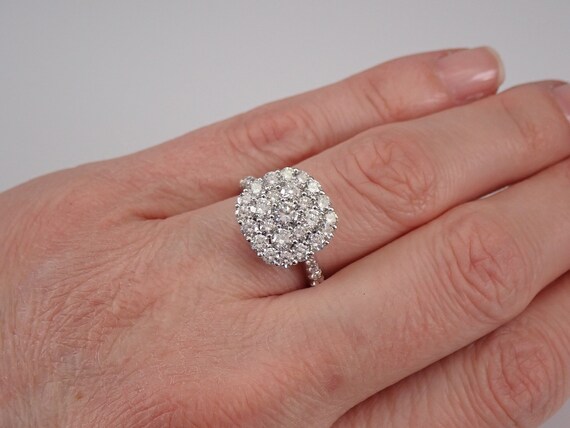 2 carat Diamond Cluster Engagement Ring - 14K White Gold Bridal Jewelry - Genuine Cushion Cut Shape