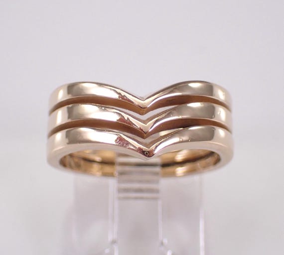Vintage 14K Yellow Gold Multi Row Ring, Estate Right Hand Triple Band, Unique Fine Jewelry Gift