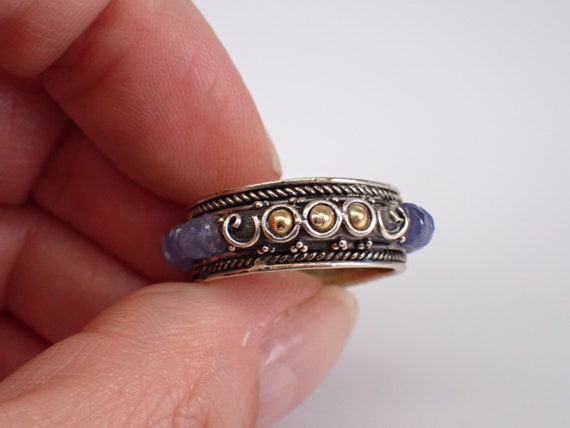 Vintage Sterling Silver and 18k Gold Ring - Tanza… - image 7
