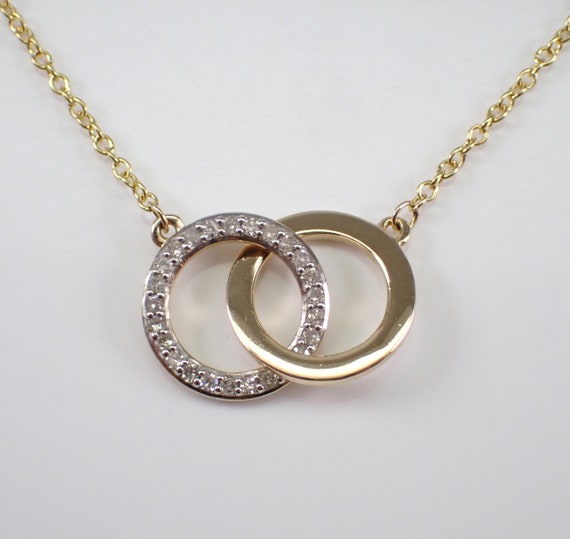 Interlocking Circles Diamond Necklace - Yellow Gold Station Pendant - Unique Genuine Jewelry - Wedding Anniversary Gift