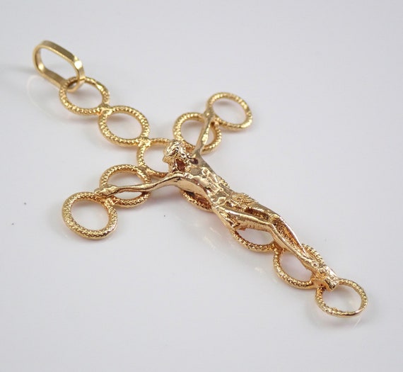 Vintage 18K Yellow Gold Large Crucifix Pendant - Religious Fine Jewelry Cross Charm for Him