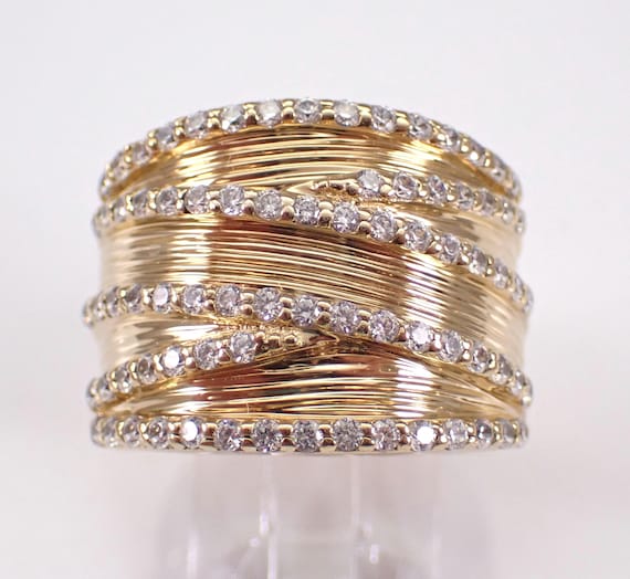 Vintage Sterling Silver Gold Plated Cigar Band - Unique Cubic Zirconia Estate Wedding Anniversary Ring