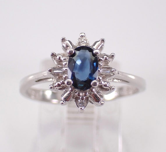 Vintage White Gold Diamond and Sapphire Ring - Antique Dainty Engagement Setting - September Birthstone Estate Jewelry