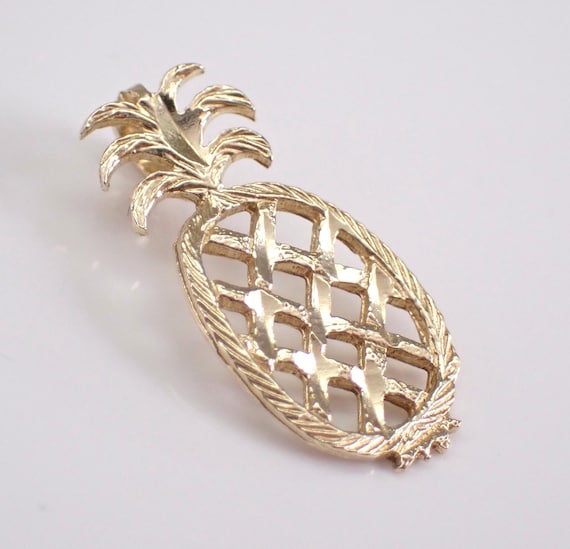 Vintage 14K Yellow Gold Pineapple Charm - Estate Fruit Slide Pendant for Necklace or Bracelet