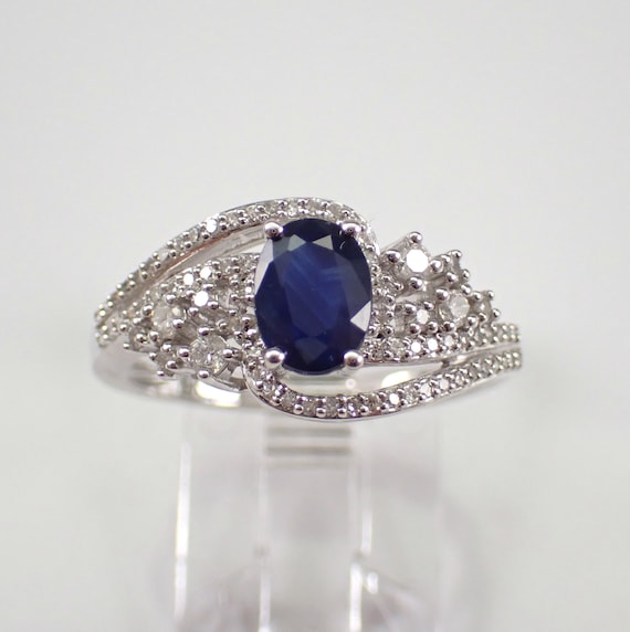 Sapphire and Diamond Engagement Ring - 14K White Gold Bridal Fine Jewelry - September Birthstone Gemstone Gift