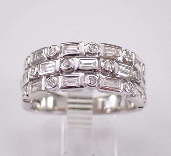 White Gold Diamond Wedding Ring - Multi Row Baguette Anniversary Band - GalaxyGems Bridal Fine Jewelry Gift