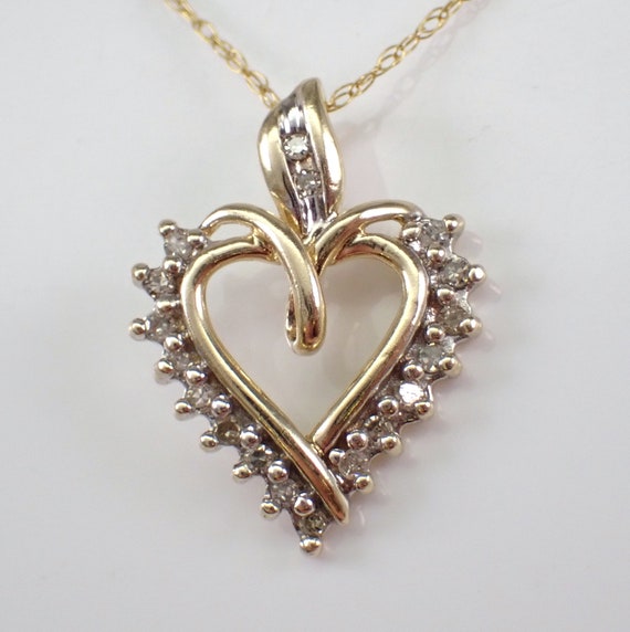 Vintage Diamond Heart Necklace - Yellow Gold Simp… - image 1