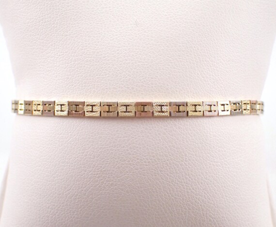Vintage 14k Tri Color Gold Bracelet - Unique Square Textured Layering Link - Estate Fine Jewelry Gift