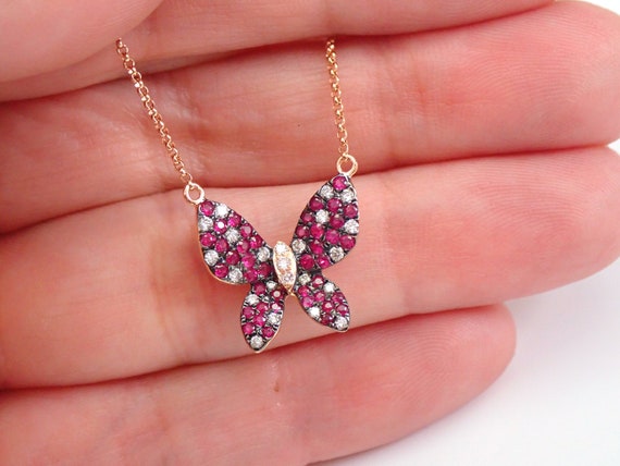 Two Butterfly pendant 18K rose gold, Diamond, Sapphire - Van Cleef