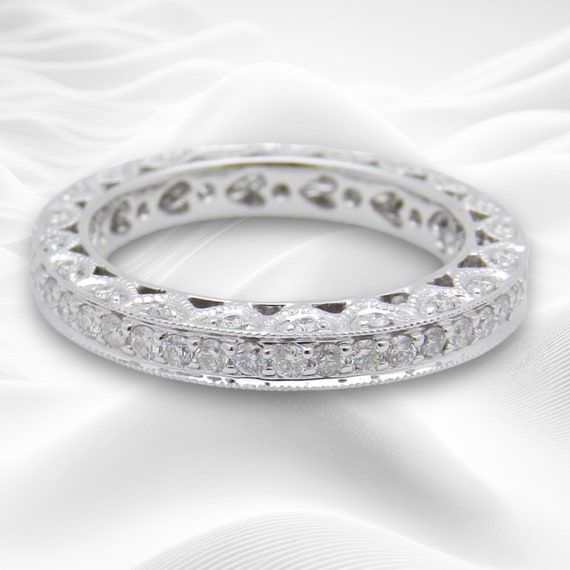 18K White Gold Diamond Eternity Ring - Stackable Wedding Anniversary Band - Bridal Fine Jewelry Gift