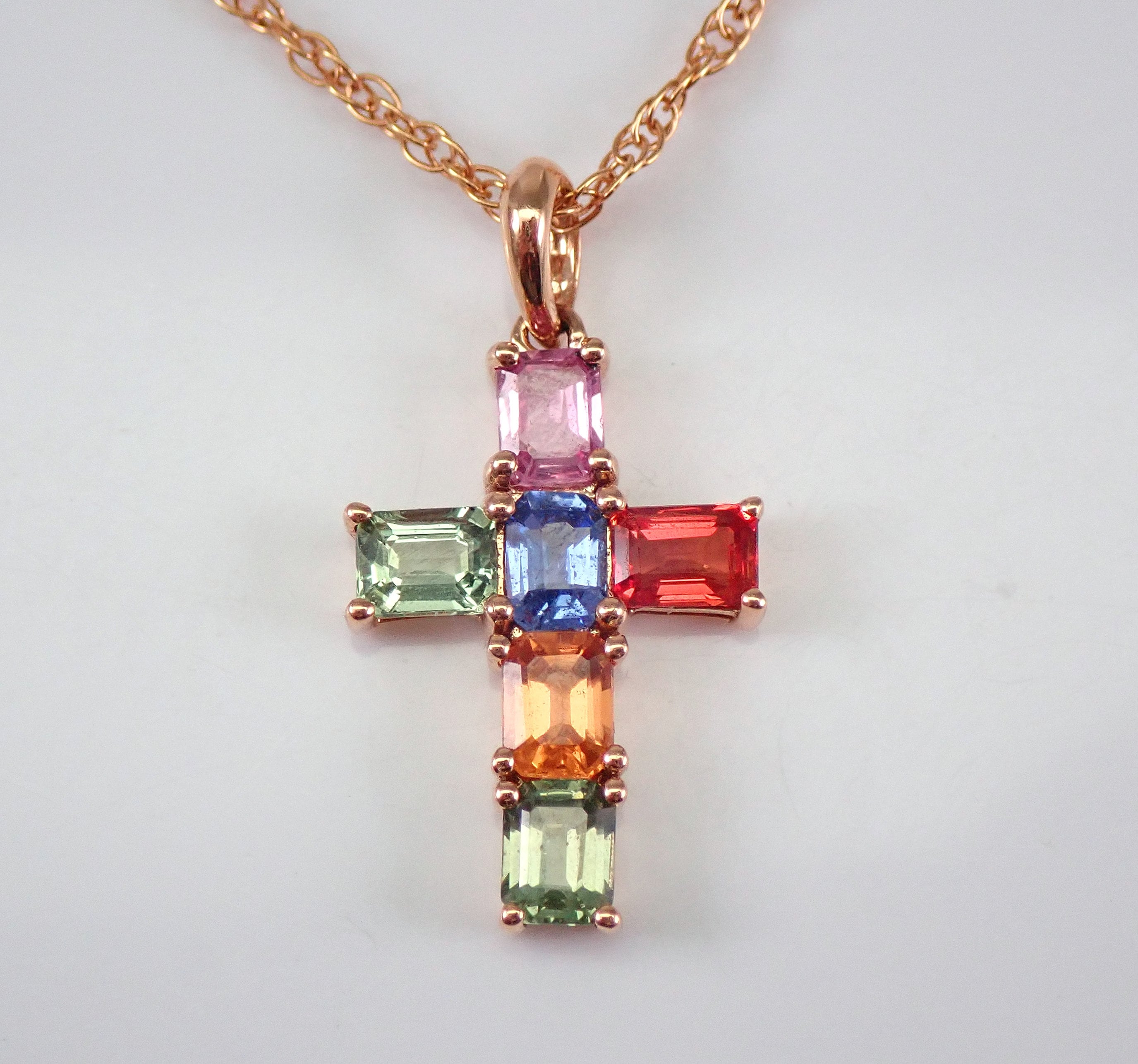 Vintage Gorgeous natural gemstone Cross pendant... - Depop