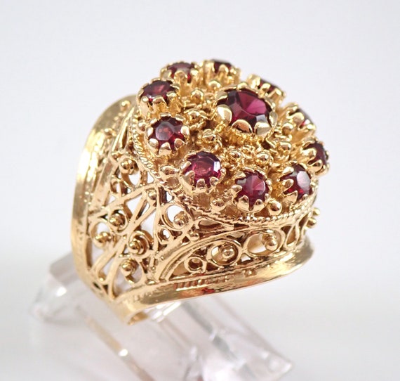 Vintage Garnet Cluster Ring, Solid 14K Yellow Gold January Birthstone Jewelry, 70s Big Chunky Gemstone Jewelry