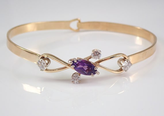 Antique Amethyst Bangle Bracelet, 14K Yellow Gold Vintage Gemstone Cuff