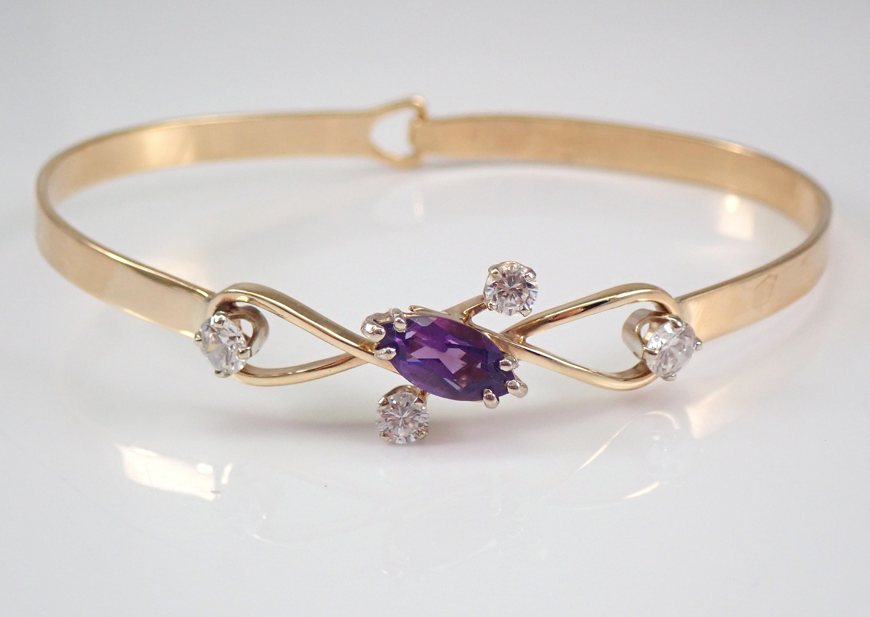 Antique Amethyst Bangle Bracelet, 14K Yellow Gold Vintage