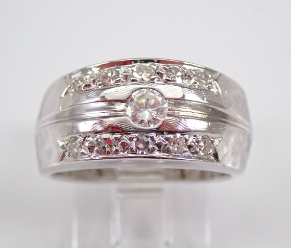 Vintage 14K White Gold Diamond Wedding Ring Antique Anniversary Band Size 6 Engraved