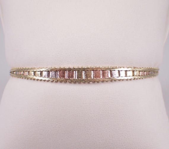 14K Tri Color Gold Vintage Bracelet, Layering Everyday Casual Estate Jewelry Gift