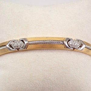 Vintage PHILIPPE CHARRIOL Bracelet - Solid 18K Two Tone Gold Diamond Bracelet - 80s Designer Fine Jewelry Flexible Bangle