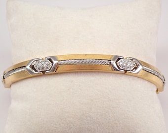 Vintage PHILIPPE CHARRIOL Bracelet - Solid 18K Two Tone Gold Diamond Bracelet - 80s Designer Fine Jewelry Flexible Bangle