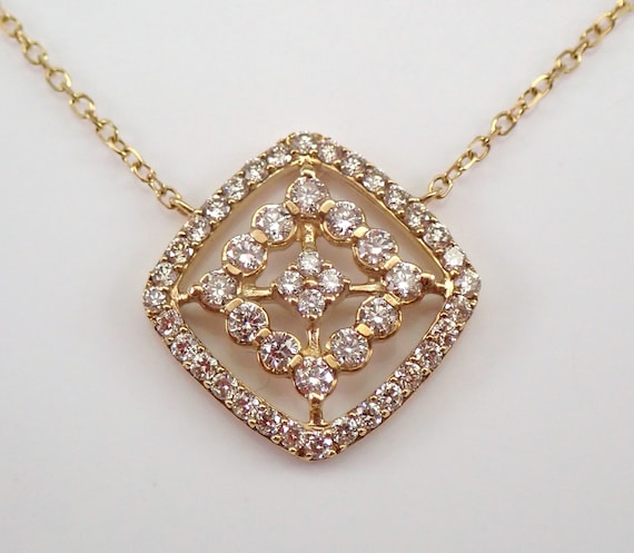 Genuine Diamond Necklace - Yellow Gold Cluster Pendant and Chain - Natural Fine Jewelry for Women