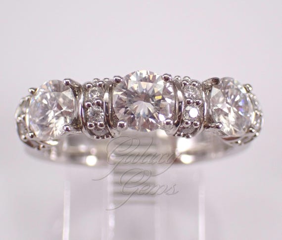 Vintage Sterling Silver Stackable Anniversary Band - Unique Cubic Zirconia CZ Estate Wedding Ring