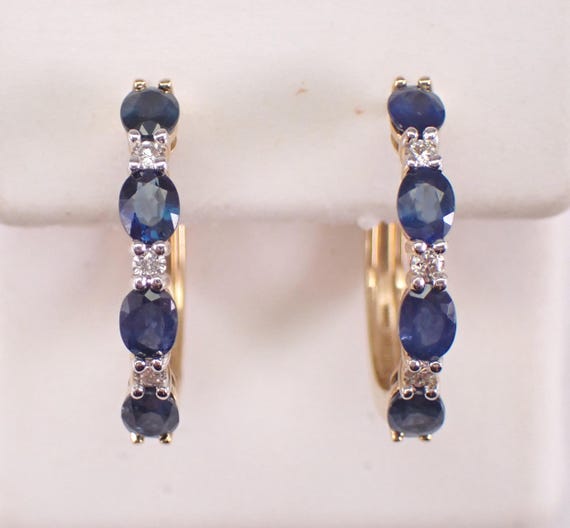 Yellow Gold Sapphire Hoop Earrings: Diamond Set Huggie Hoops