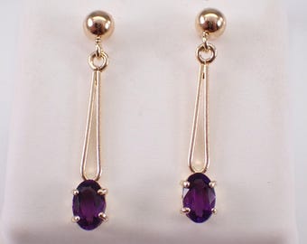 14K Yellow Gold Amethyst Earrings - Vintage Antique Fine Jewelry Gift - Unique Dangle Drops