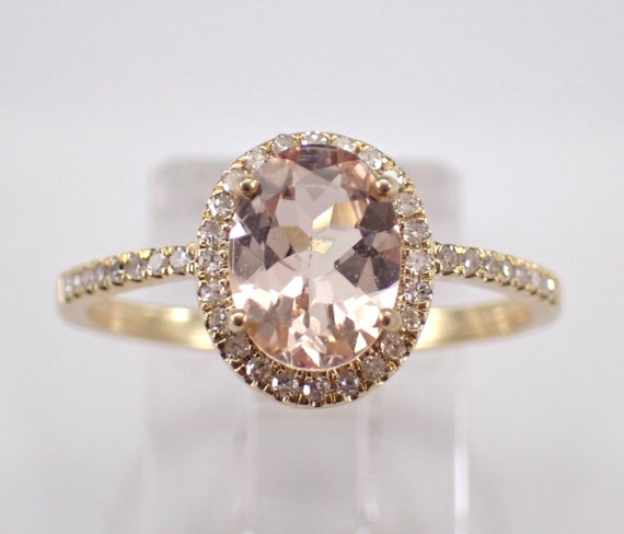 Morganite and Diamond Engagement Ring - Yellow Gold Peach Gemstone Promise Band - Dainty Bridal Fine Jewelry Gift