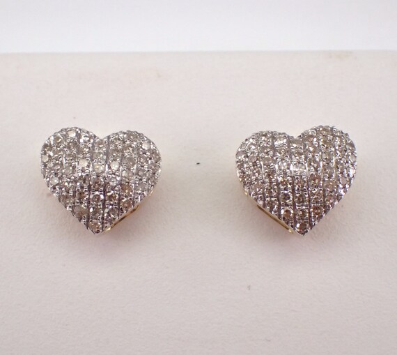 Diamond Heart Stud Earrings - Yellow Gold Pave Puffy Studs - Dainty Birthday Fine Jewelry Gift