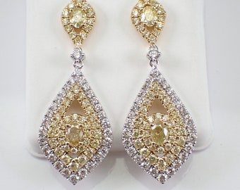 Canary Yellow Diamond Earrings - 18K Multi Tone Gold Dangle Fancy Color Chandelier - GalaxyGems Bridal Jewelry Gift