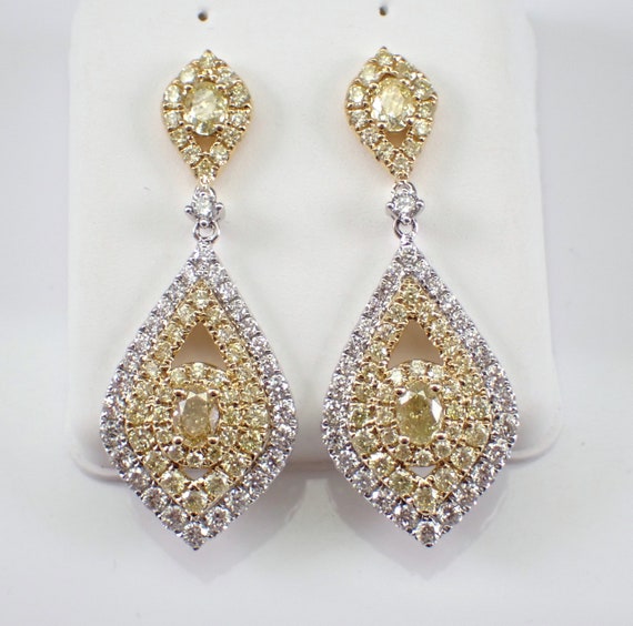 Canary Yellow Diamond Earrings - 18K Multi Tone Gold Dangle Fancy Color Chandelier - GalaxyGems Bridal Jewelry Gift