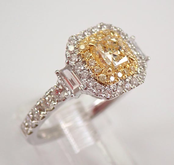 18K White Gold Canary Diamond Engagement Ring: Fancy Yellow Bridal Jewelry Gift