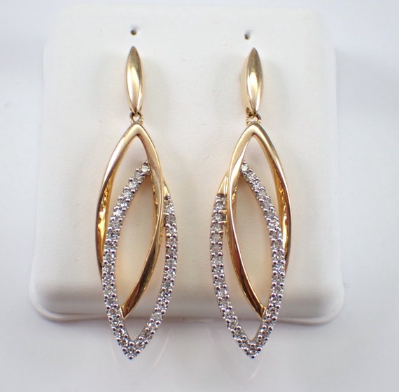 Long Diamond Dangle Earrings, Yellow Gold Interlocking Geometric Design, Modern Fine Jewelry Gift