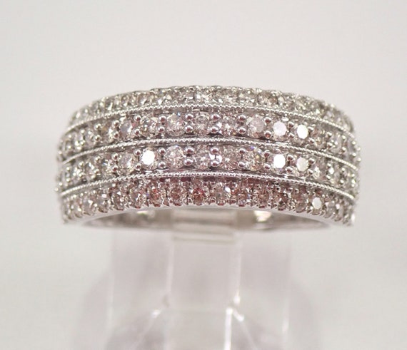 White Gold Diamond Wedding Ring - Multi Row Anniversary Band - Unique Bridal Fine Jewelry Gift