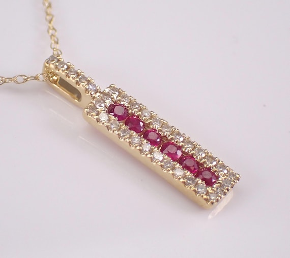 Ruby and Diamond Pendant and Chain - Yellow Gold Gemstone Charm Necklace - July Birthstone Fine Jewelry Gift