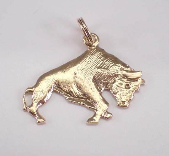 Vintage Bull Charm Pendant: 14K Yellow Gold Taurus Zodiac Drop for Bracelet or Necklace