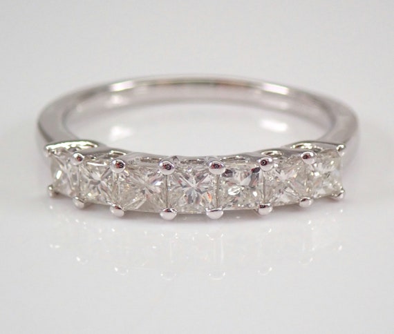 14K White Gold Diamond Wedding Ring - Princess Cut Anniversary Band - GalaxyGems Bridal Fine Jewelry