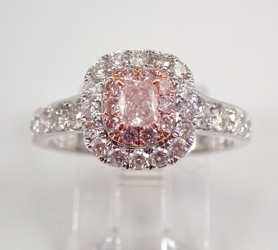 Fancy Pink Diamond Engagement Ring - 14K White Gold Cushion Cut Halo Setting - Bridal Promise Fine Jewelry Gift