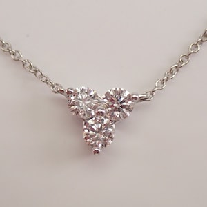 White Gold Diamond Trinity Necklace, Three Stone Cluster Pendant and Chain 18&quot;, Past Present Future Anniversary Gift