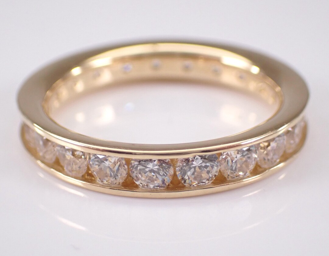 Vintage 14K Yellow Gold Cubic Zirconia Eternity Wedding Ring: Stackable ...