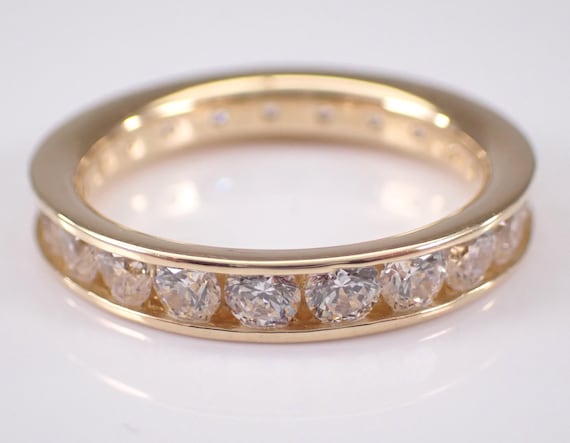 Vintage 14K Yellow Gold Cubic Zirconia Eternity Wedding Ring: Stackable Estate Anniversary Band
