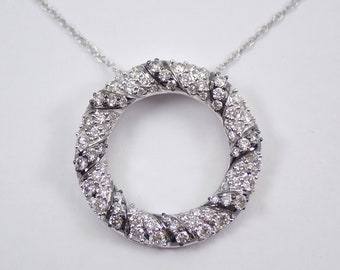 Diamond Circle of Life Pendant and Chain - White Gold Modern Necklace - GalaxyGems Wedding Jewelry Gift