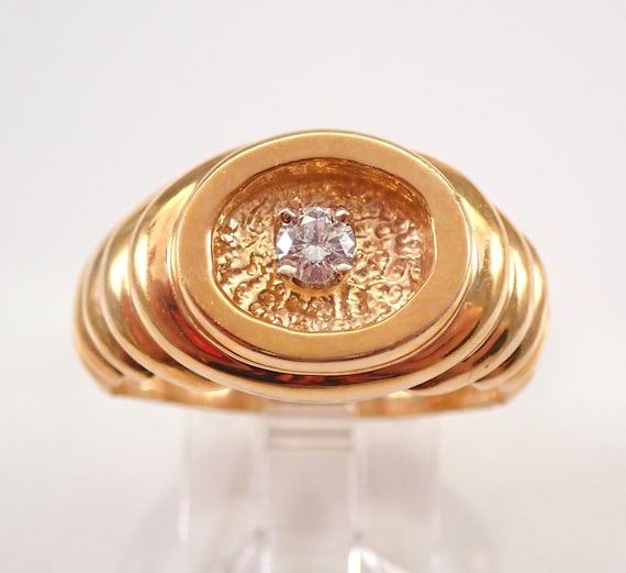 Solid 14K Yellow Gold Mens Diamond Ring - Vintage Solitaire Engagement Gift - Estate Pinky Band