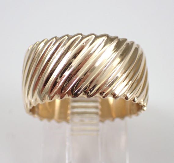 Vintage 14K Yellow Gold Wedding Ring - Wide Patterned Anniversary Band - Estate Bridal Fine Jewelry Gift