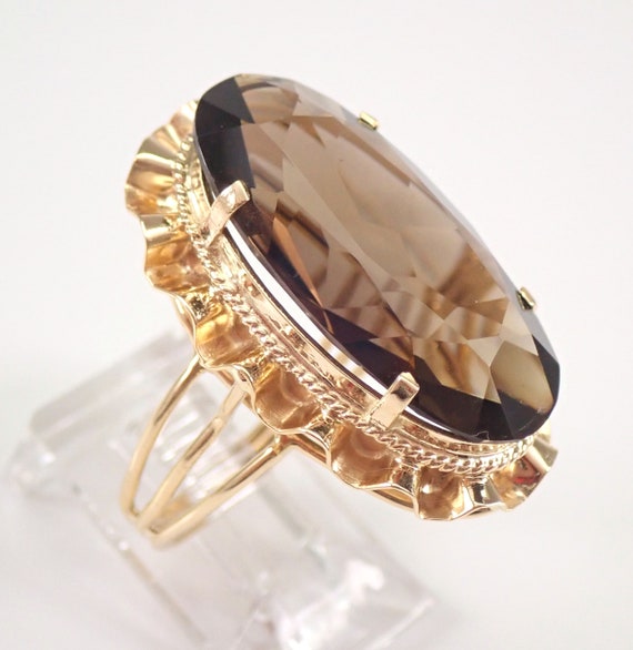 14k Yellow Gold Smokey Topaz Ring - Large Brown Quartz Solitaire Gemstone - Vintage Ballerina Setting