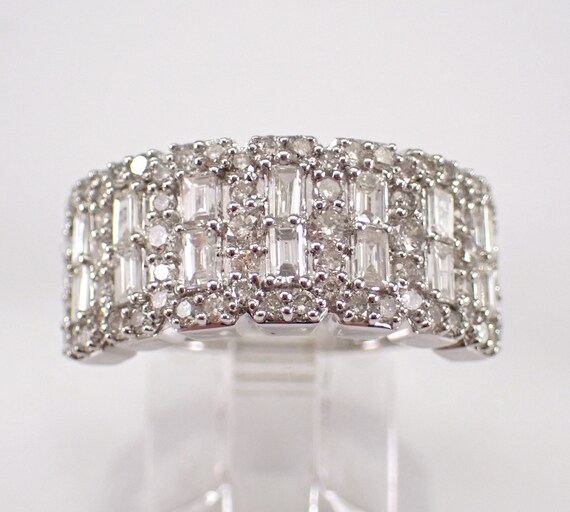 Baguette Diamond Wedding Ring - 14K White Gold Cigar Anniversary Band - GalaxyGems Bridal Jewelry Gift