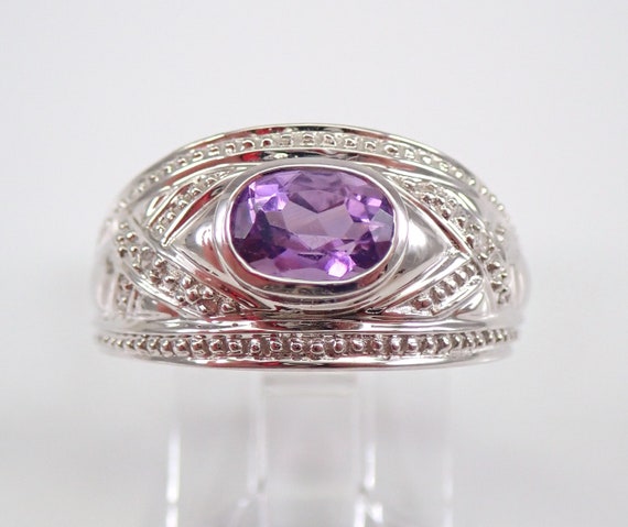 14K White Gold Amethyst Ring - Unique Stackable Gemstone Band - February Birthstone Jewelry Gift
