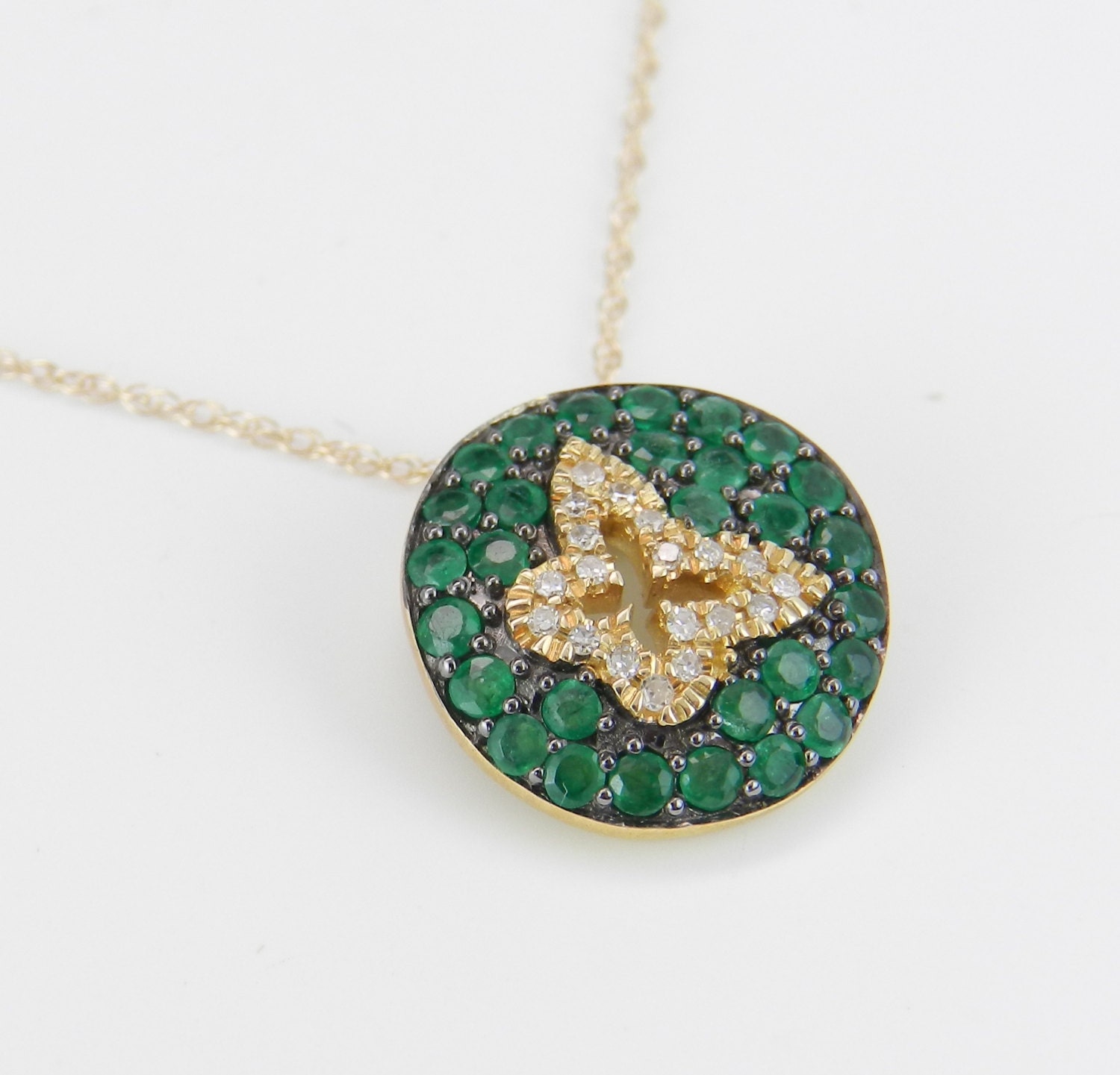 SALE PRICE! Emerald Necklace, Cluster Pendant, Butterfly Necklace 14K