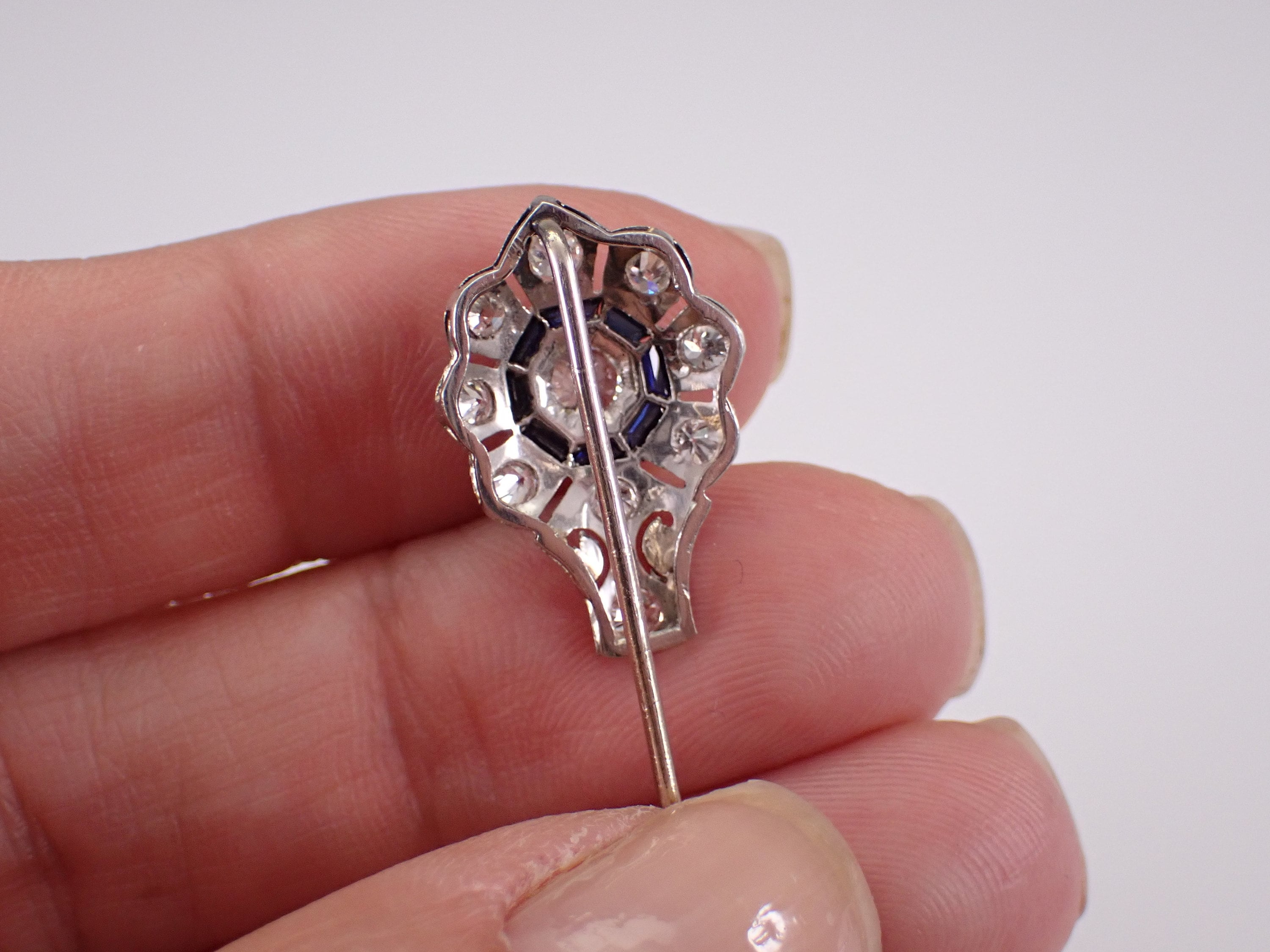 Antique Diamond and Sapphire Stick Pin - Art Deco Platinum