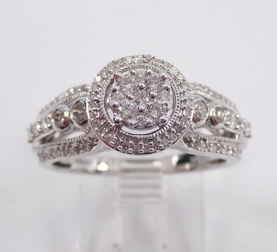 Diamond Anniversary Halo Cluster Cocktail Engagement Ring White Gold Size 7 FREE Sizing