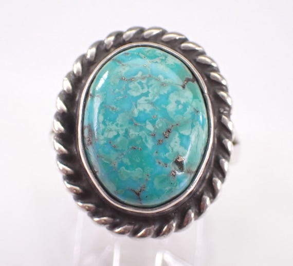 Vintage Sterling Silver Turquoise Ring - Estate Gemstone Braided Solitaire Band